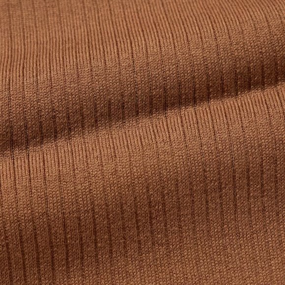 Uniqlo Merino Wool Blend Fitted V-Neck Long-Sleeve Dress - Ochre - Picture 3 of 4